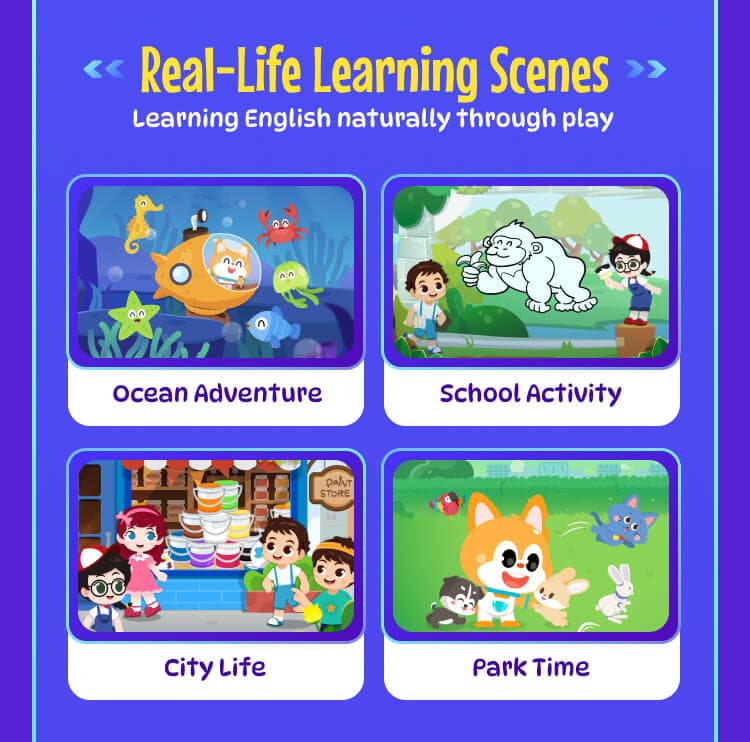 Real-life learning scenes. Learning English naturally through play.